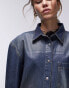 Topshop denim coated shirt in deep sea wash