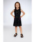 ფოტო #2 პროდუქტის Girl Black Printed Dress With Mesh Flower Pockets - Toddler Child