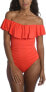 Фото #1 товара La Blanca 281070 Women's Goddess Off Shoulder Ruffle One Piece Swimsuit, Size 12
