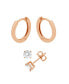 Cubic Zirconia Round Stud Polished Huggie Hoop Earring, Rose Gold Plate