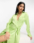 Фото #2 товара Pretty Lavish wrap shirt midaxi dress in apple green