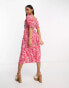 Фото #2 товара Influence button front midi dress in pink floral print