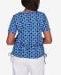 Petite Blue Bayou Women's Patchwork Ikat Ruched T-Shirt
