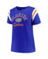 ფოტო #3 პროდუქტის Women's Royal Florida Gators Plus Size Striped Tailgate Scoop Neck T-shirt