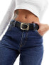 ASOS DESIGN angled square buckle waist and hip jeans belt in black