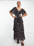 Фото #1 товара ASOS DESIGN pleated midi dress with tiered skirt in black based pink floral