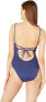 Hobie Women's 239433 V-Neck One Piece Navy Cross Stitch & Stones Swimsuit Size L