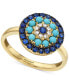 ფოტო #1 პროდუქტის EFFY® Sapphire (1/2 ct. t.w.), Turqouise & Diamond (1/20 ct. t.w.) Statement Ring in 14k Gold