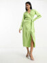 Фото #4 товара Pretty Lavish wrap shirt midaxi dress in apple green