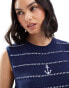 ASOS DESIGN knitted tank with rick rack stitch in stripe in navy