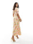 Never Fully Dressed metallic puff sleeve midaxi dress in rainbow print