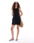 Фото #2 товара Monki linen mini dress with open back and tie up detail in black