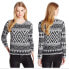 Фото #3 товара Lucky Brand Women's Long Sleeve Sweater Scoop Neck Jacquard Black White Multi S