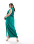 ASOS DESIGN Curve high neck one shoulder drape maxi dress with thigh split in green