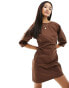 ASOS DESIGN pleated banana sleeve twill mini dress in chocolate