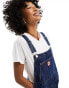 Monki denim dungarees with strawberry embriodery in mid wash blue