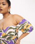 Фото #2 товара ASOS DESIGN Curve Exclusive pleated off shoulder midi dress with wrap bust in abstract print