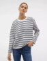 Vero Moda raglan jersey top with long sleeves in navy stripe Синий, XL - фото #2