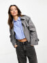 Stradivarius oversized cropped trench coat in slate grey