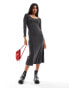 Фото #1 товара Miss Selfridge long sleeve corset scoop maxi dress in washed charcoal