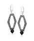 Фото #3 товара Sterling Silver and Geometric Shape Black Agate Gemstone Lever Back Earrings