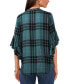 Women's Plaid Pintuck Flutter 3/4-Sleeve Henley Blouse