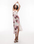 Topshop floral print satin cami midi dress in light pink