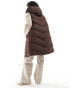 Threadbare longline padded gilet with hood in brown