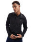 Фото #1 товара Calvin Klein stretch pique tipping long sleeve polo shirt in black