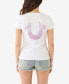 ფოტო #2 პროდუქტის Women's Shorts Sleeve Ombre Crystal Horseshoe V-neck T-shirt