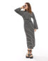 ASOS DESIGN placket ribbed collared maxi with ruched side and flare long sleeve in mono stripe