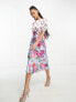 Hope & Ivy tie back puff sleeve midi dress in contrast floral