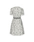 Women's Short Pleated Sleeve Woven Dress with Waist Tie