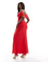 Flounce London bardot mesh maxi dress in red