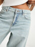 Bershka ultra wide leg jeans in bleached wash blue