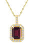 ფოტო #1 პროდუქტის Garnet (2 Ct. T.W.) and Diamond (1/4 Ct. T.W.) Halo Pendant Necklace in 14K Yellow Gold