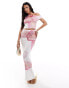 Фото #1 товара Kaiia mesh column maxi skirt with co-ord in white and pink orchid print