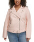 ფოტო #1 პროდუქტის Plus Size Faux Leather Belted Motorcycle Jacket