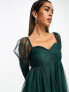 Фото #7 товара Anaya babydoll mini tulle dress with ruched sleeves in emerald