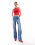 Фото #1 товара Bershka cherry bow embroidered wide leg jeans in indigo wash