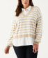 ფოტო #4 პროდუქტის Plus Size Striped Layered Long Sleeve Sweater