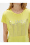 Kadın Sarı Baskılı Bisiklet Yaka Sloganlı T-Shirt