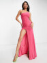 Фото #7 товара Femme Luxe asymmetric one strap maxi dress with train and thigh spilt in pink