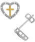 Фото #1 товара Diamond Heart & Cross Stud Earrings (1/10 ct. t.w.) in Sterling Silver & 14k Gold-Plate