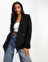 Фото #3 товара Miss Selfridge Petite oversized double breasted blazer in black - BLACK