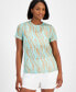 Фото #1 товара Women's Geo-Print Mesh Short-Sleeve Top, Created for Macy's