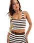 Фото #1 товара 4th & Reckless zoe bandeau stripe knit beach crop top co-ord in chocolate