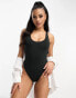 Speedo logo elastic high leg swimsuit in black