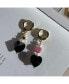 18K Gold Plated Huggied with Pink Dyed Freshwater Pearls and Black Heart Charms - Madison Earrings For Women