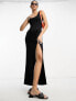 Фото #1 товара ASOS DESIGN scoop drape midi with ruched seam and poppers in black